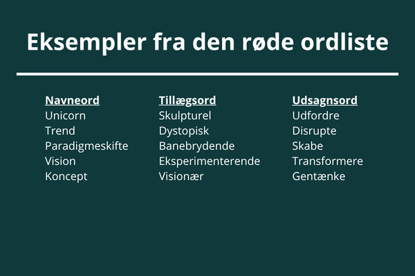 Eksempler fra ordlisten med de røde ord