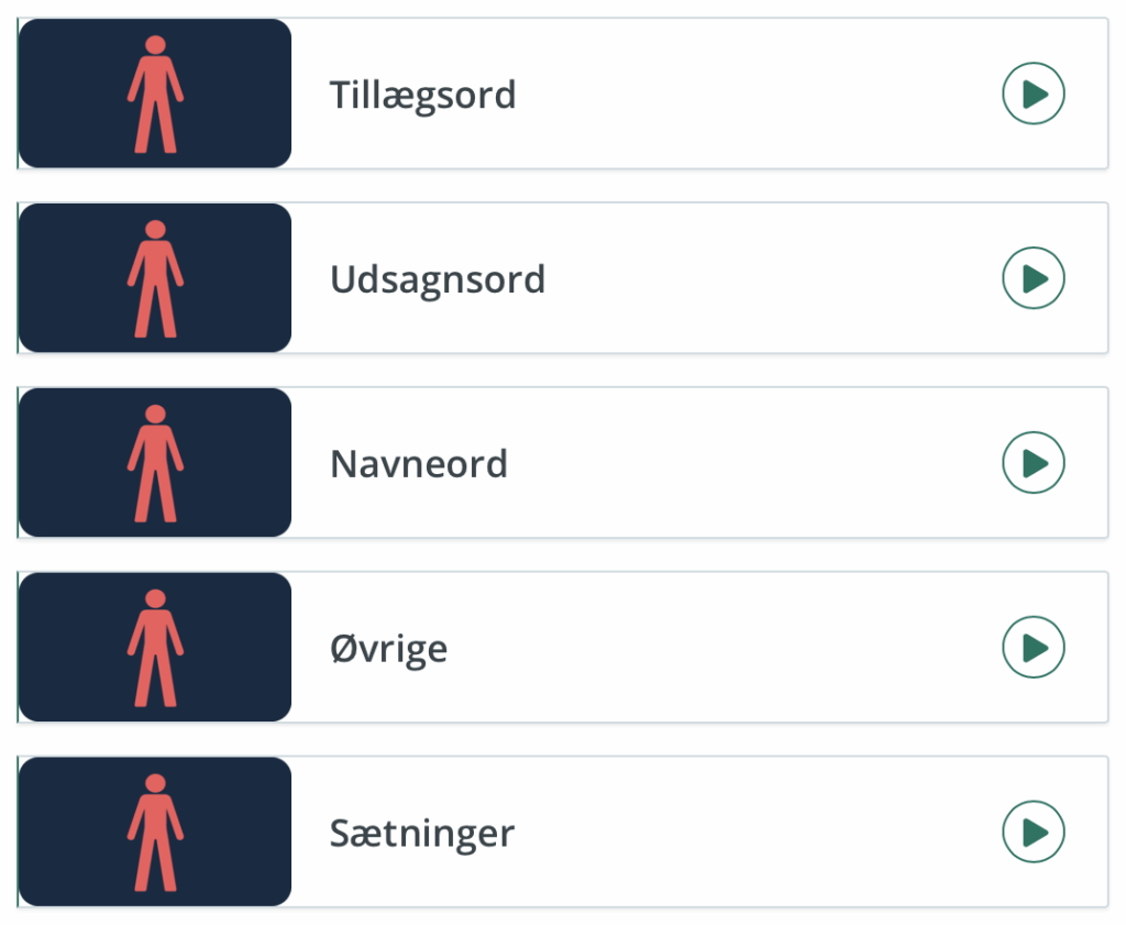 Røde ordlister eksempler