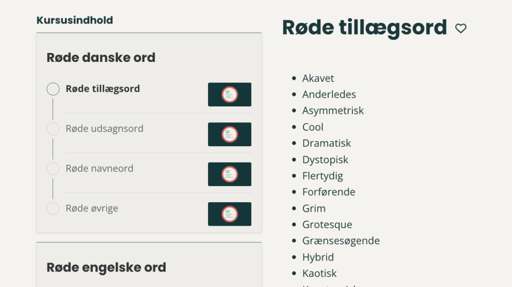 Sådan ser ordlisten ud